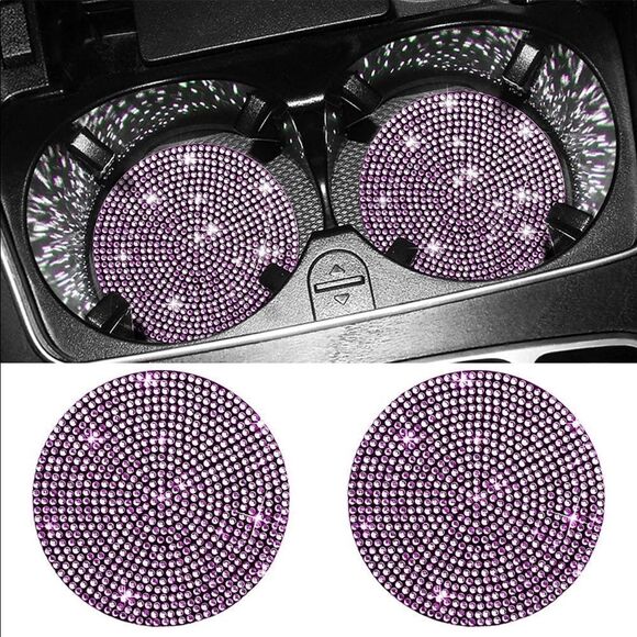 Pink Bling Rhinestone Car Cup Holder Coaster, 2 Pack - Picture 2 of 4